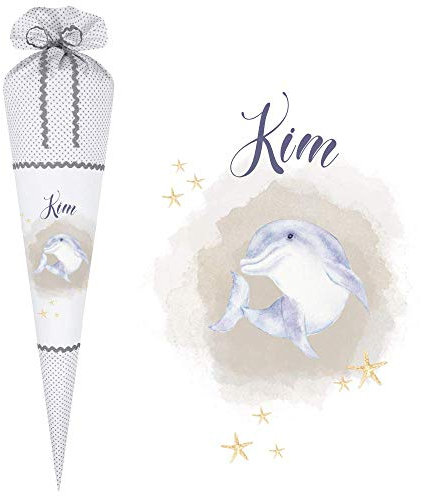 Manufaktur Liebevoll Schultüten aus Stoff personalisiert mit Namen des Kindes I Zuckertüten für Jungen (Motiv “Kim”)