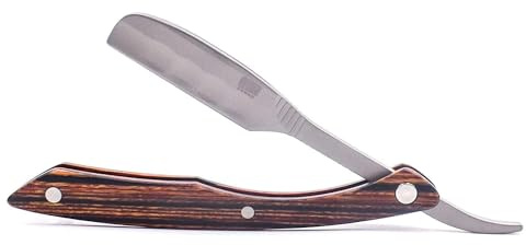 Kai Kasho Captain Woody Professionelle Klappgerade Rand Barbering Razor mit Ledertasche, kompatibel mit Feather Artist Club und Kai Captain Rasierklinge, 20 Kai Captain Titan Rasierklinge inbegriffen