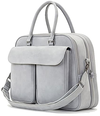 Bizzi Growin Veganes Leder POD Baby Reisebett & Wickeltasche, Whisper Grey, One Size