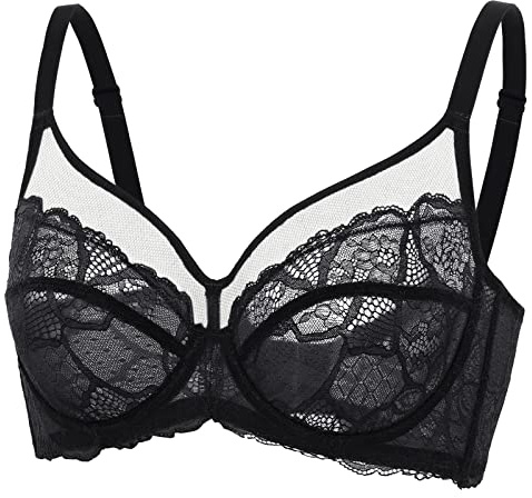 DOBREVA Femme Soutien Gorge Transparent à Armature Noir 95D