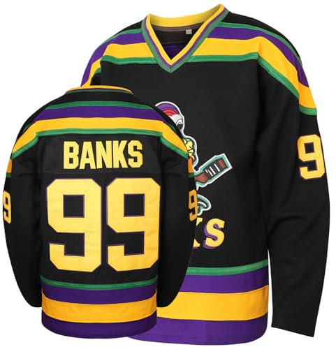 Adam Banks #99 Mighty Ducks Movie Hockey-Trikot, Weiß/Grün, Schwarz, 3X-Groß