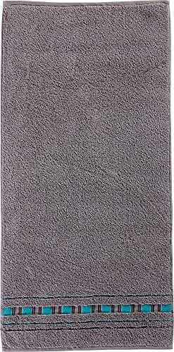 Erwin Müller Duschtuch - Achern grau/türkis Größe 70x140 cm - 500g/m² - schnell trocknend, extra saugstark, beidseitige Schlaufen