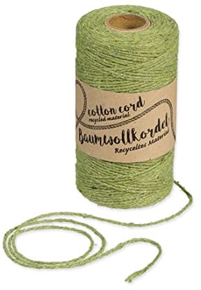 Halbach recyceltes Baumwollgarn, 1 mm x 220 m, olivgrün | Waschbares recyceltes Baumwollgarn, für Makramee und DIY-Handwerk