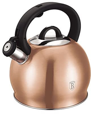 Berlinger Haus Whistling Tea Kettle for Stove Top, 3.2 Quart Stainless Steel Tea Pots for Stove Top, Stovetop Kettle with Push Button Handle, Enhanced Induction Base Stainless Steel Teapot, Gold