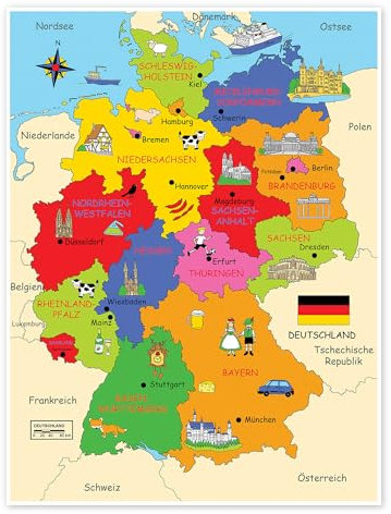 Bundesländer für Kinder Poster von Fluffy Feelings 50 x 70 cm Wimmelbilder Wanddeko