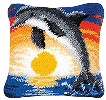 VIONNPPT Delfin Knüpfkissen Knüpfen Set, Knüpfhaken-Set, Deko Kissenbezug, 3D DIY Handgemachte Geschenke, Kreativ Knüpfset, Kit für Kinder und Erwachsene Geschenke, 40 x 40 cm
