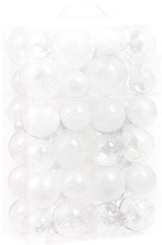 Sea Team Lot de Boules de Noël en Plastique Transparent incassable Multi-Taille avec Boules de Noël décoratives avec décorations délicates farcies (48 pièces, Blanc)
