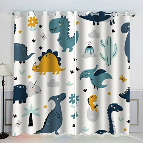 Aolity Occultant 3D Dinosaures Animaux Kawaii - Rideau Isolant Thermique Et Phonique en Polyester pour Chambre d'Enfant, Cuisine, Petite Fenetre - Lot De 2 - 75x166 cm LxH
