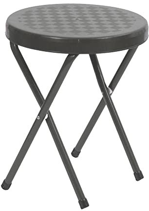 PATIO Klapphocker Garten Hocker Rund Klappbar 29 x 29 x 36 cm Stahl Gestell Sitz Kunststoff anthrazit