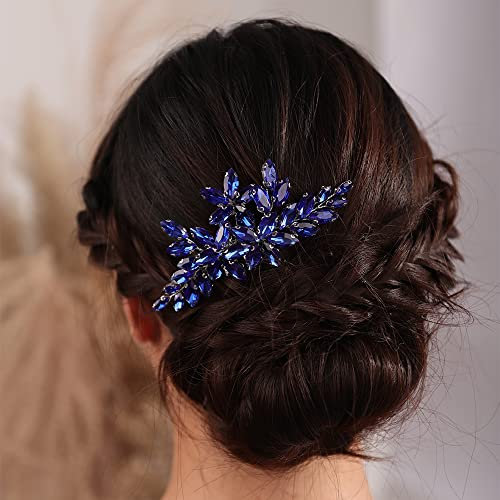 Kercisbeauty Haarkamm für Hochzeit, Braut, Violett, Kristall, Vintage-Stil, goldfarben, für besondere Anlässe, eleganter handgefertigter Haarschmuck (blau)