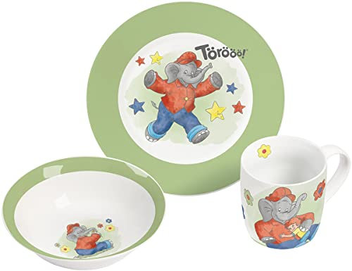 Benjamin Blümchen Kindergeschirr Watercolor 3-teilig, Mehrfarbig, Cartoon, Porzellan, BPA-frei, Spülmaschinengeeignet, Mikrowellengeeignet
