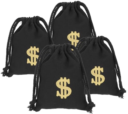 NUOBESTY Canvas Drawstring Bags with Sign 4 Pack Small Money Bag Pouches 6.69X5.12In for Party Favors Candy Jewelry Storage