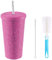 BestAlice Gobelet à paillettes clouté avec couvercle et paille - Bouteille d'eau à paillettes en acier inoxydable avec brosses à paille - 500 ml - Rose