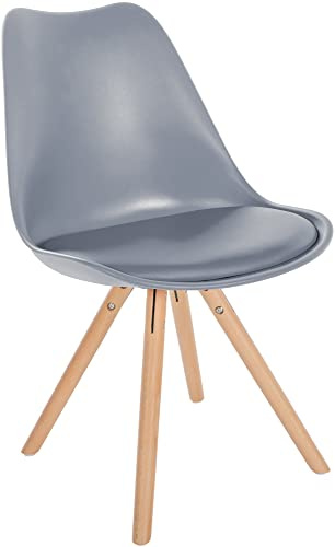 CLP Stuhl Sofia Kunststoff I Esszimmerstuhl Mit Kunstledersitz und Kunststoffschale I Kunststoffstuhl Mit 4-Fuß Holzgestell Farbe grau Gestell Farbe Natur (rund)
