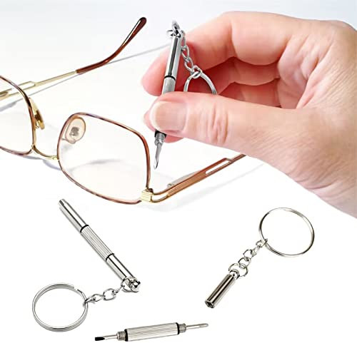 Glasses Screwdriver, 2 PCS Multifunction Mini Repair Tool for Eyeglasses & Watches, 3-in-1 Keychain Kit, Portable Fixing Tool for Sunglasses and Watch Maintenance