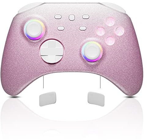 Mytrix Pink Gradient Pro Controller for Switch/OLED/Lite Steam Deck, Pro Controller with Turbo, Motion, Vibration, Wake-Up, Headphone Jack and Dynamic Joystick RGB Lighting, Gaming Genshin Impact