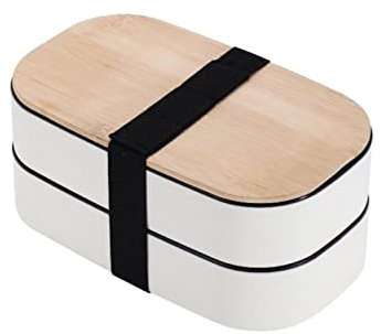 Weizenstroh Holzabdeckung Student Kinder Lunchboxen High Beauty Tragegeschirr Doppellagige Lunchboxen Isolierte Bento Boxen (Weiß Doppelschicht)
