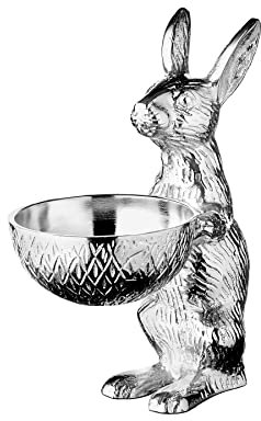 EDZARD Hase mit Schale Bert (Höhe 22 cm), Hasenfigur mit Schüssel, Aluminium vernickelt silberfarben, Servierschale, Dekoschale, Obstschale