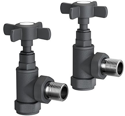 iBathUK Regency Thermostatic Radiator Valve,Solid Brass,Angled Radiator Valve Pair, Universal Central Heating,Tower Rail Valve- Anthracite (Set of 2)