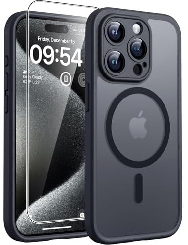 TOCOL Cover Magnetica per iPhone 15 Pro Max 6,7 Pollic, Compatibile con MagSafe, Protezione Fotocamera Integrata, Custodia Antiurto Traslucida Opaca, Nero