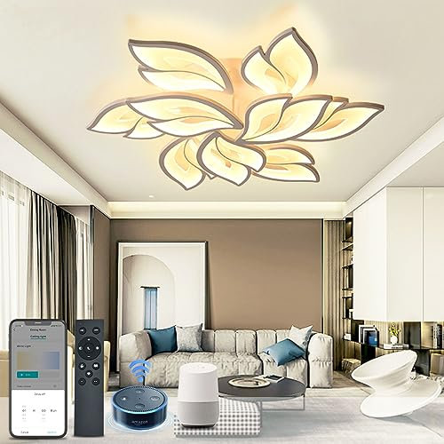 Smart Deckenleuchte, Wohnzimmerlampe Kompatibel Alexa Google Home, led deckenleuchte blume Design, deckenlampe wohnzimmer Mit APP Steuerung, led deckenleuchte dimmbar 9 Köpfe