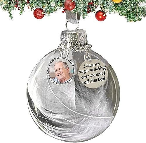 LYPER Christmas Tree Memorial Feather Ball Ornament With Mini Photo Frame Pendant, Clear Family Hanging Decor Fillable Ornaments, 2024 Gift for Dad