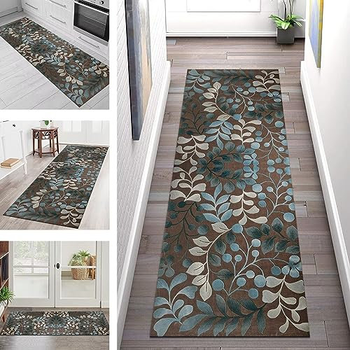 Teppich Läufer Lang Flur Küche rutschfest waschbar Korridor Tepiche Küchenläufer 60X300CM Blumen 3D Teppichläufer Matte Meterware Kücheteppich für Schlafzimmer Wohnzimmer Flurmatten Breit 40-120cm