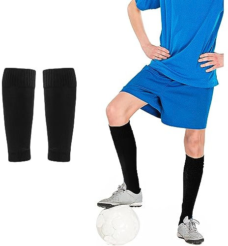 FUZVOL Black Football Sock Sleeves, Soccer Shin Guards Sleeves, Breathable Shin Pad Sleeves for Football Games Beginner Youth Adult, Abrasion Resistant, No Plasic