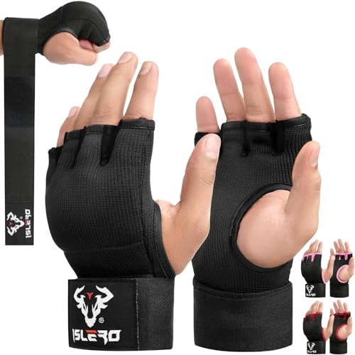 Islero boxning handomslag 93 cm snabba långa handledsremmar gel inre handskar elastisk nävskydd vadderad muay thai MMA kampsport stansning hastighet väska träning bandage