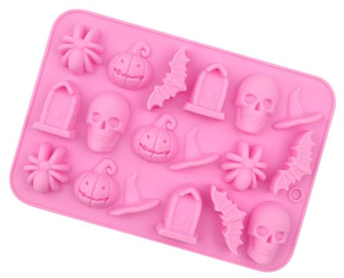 UPKOCH Moule En Silicone Halloween Moule À Bonbons Au Chocolat Crâne Citrouille Araignée Chauve-Souris Chapeau De Sorcière Moule À Fondant Gommeux Pour Bricolage Biscuits Bonbons