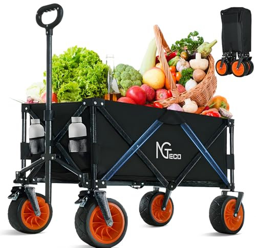 NGTeco Bollerwagen Faltbar Handwagen, 275lbs Weight Capacity Collapsible Folding Wagon Cart with Brake, Beach Wheels, Heavy Duty Foldable Outdoor Utility Garden Cart