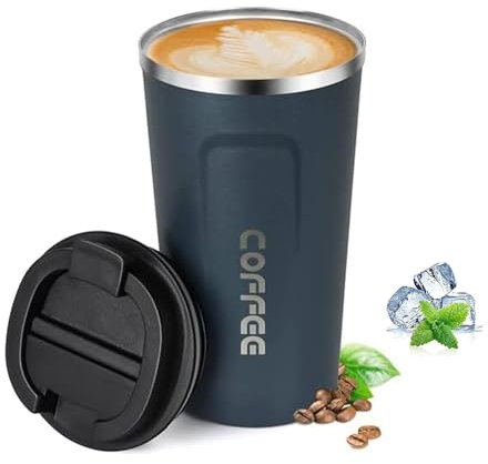 KISUOMAOYI Travel Mugs, Insulated Coffee Cup with Leakproof Lid - Reusable Coffee Cups Travel - Car Coffee Cup - Stainless Steel Thermal Mug for Hot and Cold Coffee Water and Tea (Blue+510ML)