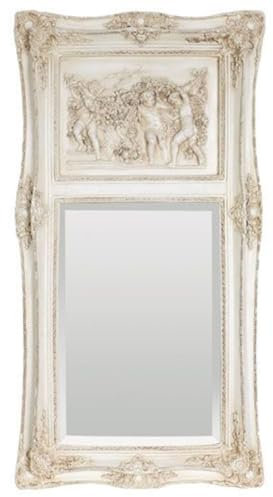 Casa Padrino Barock Spiegel Antik Weiß/Beige 61 x H. 117 cm - Rechteckiger Wandspiegel im Barockstil - Prunkvoller Antik Stil Garderoben Spiegel - Barock Interior - Handgefertigte Barock Möbel