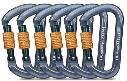Karabiner Klettern Kletterausrüstung, Karabinerhaken aus Aluminium Karabiner Karabinerhaken für Hängematte, Schaukel, Camping, Angeln, Outdoor-Ausrüstung(28KN, 6 Pack)