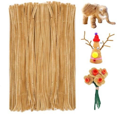 jijAcraft 6MM Braun Pfeifenreiniger, 30CM Pfeifenputzer zum Basteln, 100 Stück Biegebruchs Chenilledraht für DIY Basteln, Dekorieren
