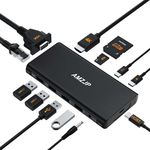 Adaptateur USB C, Hub USB C vers HDMI/VGA, USB-C vers Ethernet RJ45, Port Audio, PD 100W & Port USB-C, Docking Station USB C 13 en 1 pour MacBook Pro Dell Tablette Type C