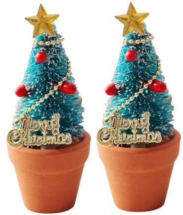 BUGUUYO 2st Puppenhaus-Weihnachtsbaum Tisch-Weihnachtsbaum Künstliche Zimmerpflanze Im Topf Mini-weihnachtsbäume Mini-kiefern Kleine Kiefer Bäume Pflanzen Keramik Mikroszene Winter