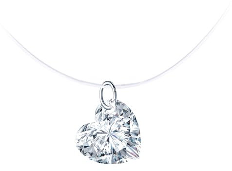 CPSLOVE Collane Ciondolo a Clavicola in Argento 925 per Donna Ragazze Elegante Ciondolo di Zirconi a Cuore Creativa Collana Solitario con Filo di Nylon Trasparente