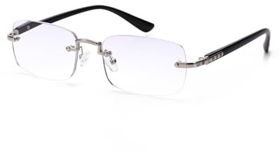 LUFF Rimless Lesebrille für Herren Damen Anti Blaue Lesebrille Rahmenlose Ultraleichtleser, Metall Klassische Computer Blaulichtfilter Bequeme Brillen(2.5X)