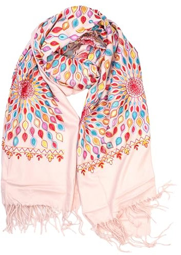 DOFOTAWN Damen Pashmina Schal bestickt Übergröße Quaste Schal Geschenk für Frauen, Pink, Length:70.8 Inch Width:27.6 Inch
