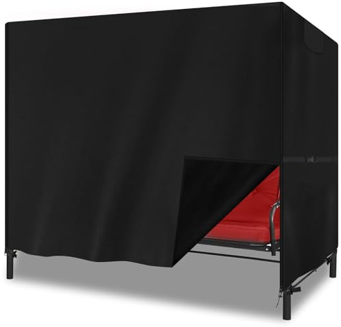 YMPPMKN Hollywoodschaukel Abdeckung 3-4 Sitzer Schwerlast 600D Oxford Gewebe mit Schnallen und Kordelzug,Wasserdicht, UV-Beständiges,Schutzhülle Hollywoodschaukel Winterfest (250*150*160cm,Schwarz)