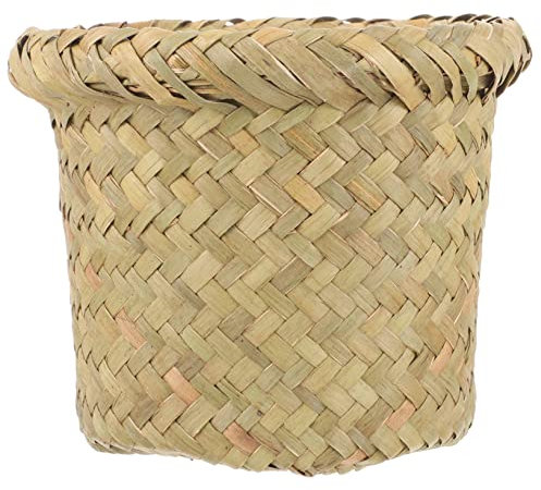 Cabilock poubelle poubelle paniers de rangement panier de rangement en tissage corbeille à déchets en paille décor vintage décoration de table approvisionnement de la maison, REK10L10148XA
