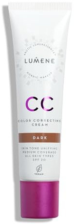 LUMENE CC Cream Color Correcting Cream Foundation | LSF 20 | Mittlere Deckkraft | Leicht und reich an Antioxidantien | Spendet Feuchtigkeit und reduziert Rötungen | Für alle Hauttypen | 30 ml | Dunkel
