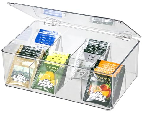 ZEXALOR Clear Tea Bag Organizer, Dresser Organizers Drawer Organzier Storage Container with Removable Dividers, Plastic Storage Bin with Lid, Organizer for Scarves Ties Bras