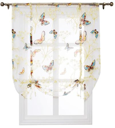 XNSHUN Raffrollo Mit Schlaufen Raffgardinen Gardinen, Küche Bindegardine Scheibengardine, Voile Transparentes Bändchenrollo, Für Schlafzimmer, Badezimmer, Küche,1er Pack (BxH 100x140cm,Libellen)