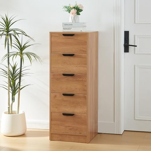 [en.casa] Kommode Varkaus mit 5 Schubladen Schrank Schlafzimmer Aufbewahrungsschrank 108 x 40 x 40 cm Flur Schubladenschrank Eichenoptik