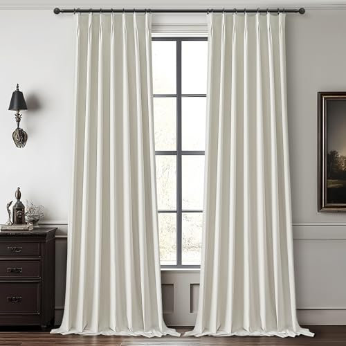 QJmydeco Tende oscuranti effetto lino, colore beige e bianco, lunghe 240 cm, per finestre moderne, termiche, oscuranti, per porte scorrevoli in vetro, camera da letto, soggiorno (101,6 cm x 238 cm x