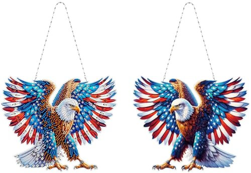 CXINLky DIY Diamond Painting USA Anhänger mit Kette, Diamant Painting Fensterbilder, Kreatives 5D Diamond Malerei Wandbehang Kits für Fenster Wand Eingang Garten Decor-04-USA Eagle