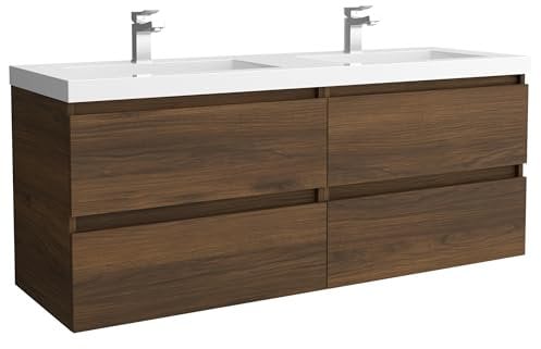 Salgar Mueble de baño Bequia 140cm + Lavabo Carga Mineral Toscana | Nogal|140x45x59
