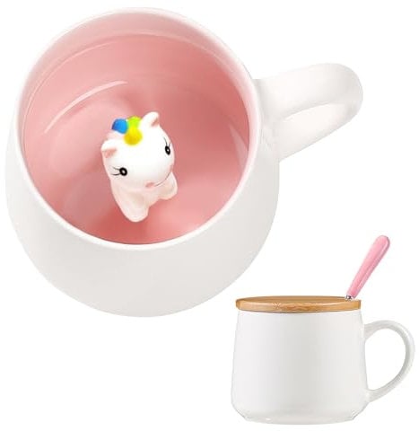 Einhorn Geschenke Für Frauen Süß 3D Einhorn Tasse Kawaii Lustige Tassen mit Deckel Personalisiert Geschenke für Mädchen Kaffeebecher Geschenk Freundin Teetasse Kinder Geburtstagsgeschenk Weihnachten